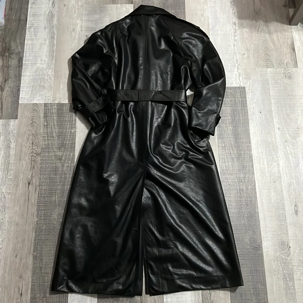 Vintage Robbie Sport Black Shimmery Trench Coat Shoulder Pads Epaulets women’s 6 - Picture 8 of 8